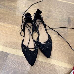 Target Black Pointed Lace-Up Flat Shoes - Women